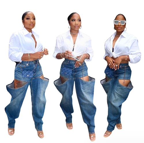 Women Fashion Stretch Blue Long Jeans MEM-88522