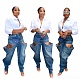 Women Fashion Stretch Blue Long Jeans MEM-88522