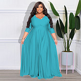 Plus Size Women's Solid V-Neck Sexy Dress NNWY-7670