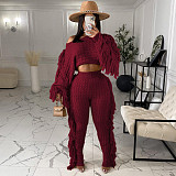 Solid Tassel Sweater Crop Top And Pants Set TR-1186