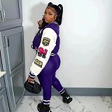 Patchwork Print Baseball Jacket Pants Jogger Sweatsuit SMY-81148