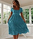 Floral Print Puff Sleeve Square Collar Sweet Dresses RS-935