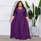 Plus Size Women's Solid V-Neck Sexy Dress NNWY-7670