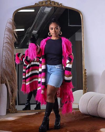 Fashion Casual Women's Knitted Tassel Long Coat (with Scarf) TK-6308