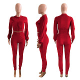 Zipper Elastic Waist Velvet Sports Leisure Set NIK-185