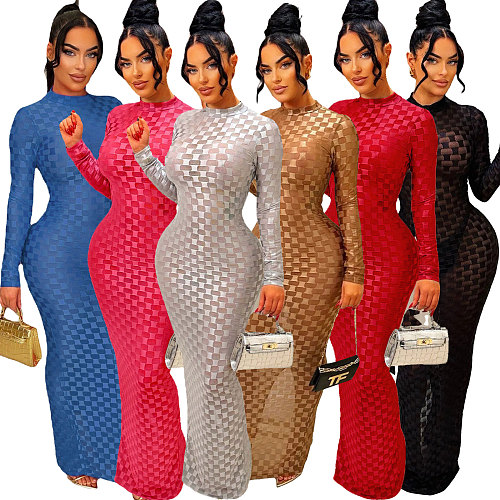 Lady Round Neck Slim Fit Long Dress OSM-4409