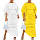 Ladies Solid Color Lantern Sleeve Irregular Ruffled Dress BGN-304