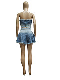Sexy Strapless Pockets Pleated Shorts Large Size Denim Sets YUN-5071