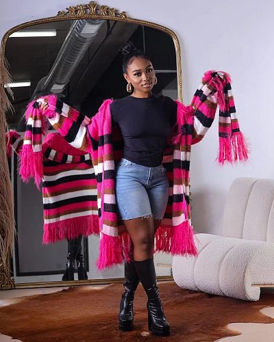 Fashion Casual Women's Knitted Tassel Long Coat (with Scarf) TK-6308