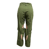 Women Leisure Holes Straight Leg Pants GT-9127
