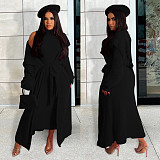 Plush Dress Long Sleeves Cardigan Coat 2 Piece Outfits JLY-19484