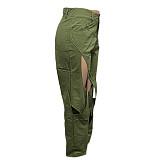 Women Leisure Holes Straight Leg Pants GT-9127