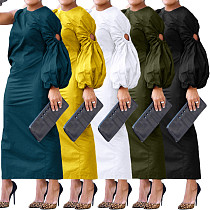 Ladies Solid Color Hollow Out Single Sleeve Side Split Long Dress BGN-295