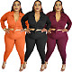 Plus Size Women Solid Color Blouse And Bodycon Pants 2 Piece Sets BGN-210