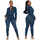 Long Sleeved Slim High Stretch Denim Jumpsuit LX-3561