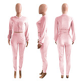Zipper Elastic Waist Velvet Sports Leisure Set NIK-185