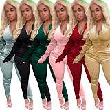 Zipper Elastic Waist Velvet Sports Leisure Set NIK-185