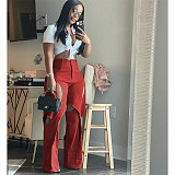 Women Leisure Holes Straight Leg Pants GT-9127