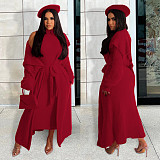 Plush Dress Long Sleeves Cardigan Coat 2 Piece Outfits JLY-19484