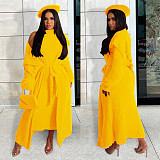 Plush Dress Long Sleeves Cardigan Coat 2 Piece Outfits JLY-19484