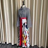High Neckline Commuting Print Waistband Pleats Long Dress MLA-3078