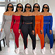 Off Shoulder Long Sleeve Crop Tops Leggings Set JLY-19474