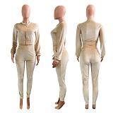 Zipper Elastic Waist Velvet Sports Leisure Set NIK-185