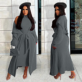 Plush Dress Long Sleeves Cardigan Coat 2 Piece Outfits JLY-19484