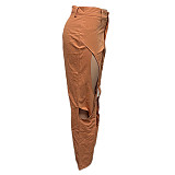 Women Leisure Holes Straight Leg Pants GT-9127