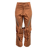Women Leisure Holes Straight Leg Pants GT-9127