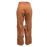 Women Leisure Holes Straight Leg Pants GT-9127