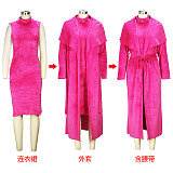 Plush Dress Long Sleeves Cardigan Coat 2 Piece Outfits JLY-19484