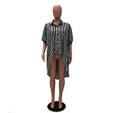 Striped Irregular Long Shirt Blouse TR-837