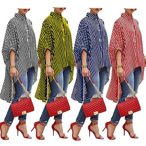 Striped Irregular Long Shirt Blouse TR-837