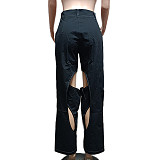 Women Leisure Holes Straight Leg Pants GT-9127