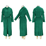 Plush Dress Long Sleeves Cardigan Coat 2 Piece Outfits JLY-19484