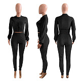 Zipper Elastic Waist Velvet Sports Leisure Set NIK-185