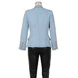 Ladies Slim Double-breasted Lapel Buckle Denim Suit Jacket Cardigan ZS-0614