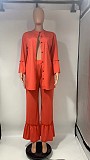 Ruffle Sleeved Cardigan Shirt Flared Pants Two-piece Set DNY-2246