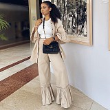 Ruffle Sleeved Cardigan Shirt Flared Pants Two-piece Set DNY-2246