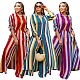 Women Striped Loose Long Coats with Pants 2 Pieces Set DNY-2200