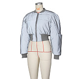 Women's Fashion Round Neck Long Sleeve Zipper Warm Reflective Cotton Jacket ZS-0603