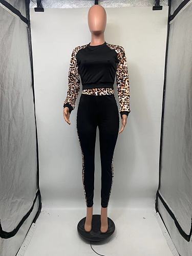 Round Neck Fashion Leopard Print Two  Pieces Outfits DNY-2250