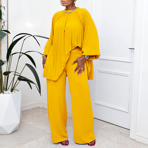 Loose Blouse And Pants Women Solid Outfit Casual MLA-3240