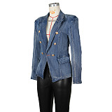 Ladies Slim Double-breasted Lapel Buckle Denim Suit Jacket Cardigan ZS-0614