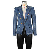 Ladies Slim Double-breasted Lapel Buckle Denim Suit Jacket Cardigan ZS-0614