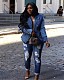 Ladies Slim Double-breasted Lapel Buckle Denim Suit Jacket Cardigan ZS-0614