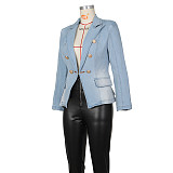 Ladies Slim Double-breasted Lapel Buckle Denim Suit Jacket Cardigan ZS-0614