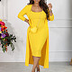 Women Sexy Solid Strap Dress Cardigan Elastic Two Piece Set MLA-3232