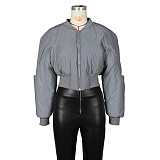 Women's Fashion Round Neck Long Sleeve Zipper Warm Reflective Cotton Jacket ZS-0603